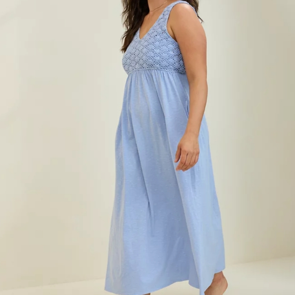 Aerie Light Blue Crochet Bodice Maxi Dress With Bonus Pockets Size Large NWT